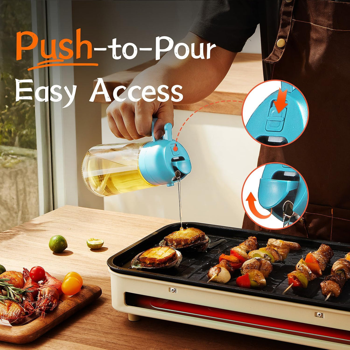 Purilite Select 470ml Glass Oil Sprayer &amp; Dispenser Bottle – 2-in-1 Flip Top - PuriLite