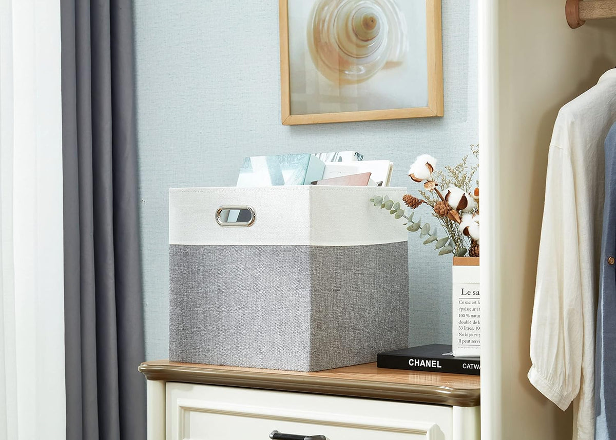 DECOMOMO Fabric Cube Storage Bin - Storage Baskets for Shelves, Kallax (Grey & White, 13 inch Cube) - 4 Pack - PuriLite