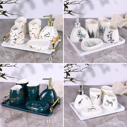 White Bathroom Accessories Set,Modern Countertop Bathroom Decor,Luxury 6 Piece Bathroom Accessory Set,Complete with Soap Dispenser,Toothbrush Holder,Tumbler,Tray - PuriLite
