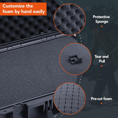 Lykus HC-3810 Waterproof Hard Case with Customizable Foam Insert, Interior Size 38x28x13.5cm, Suitable for Camera, Lens, Drone, mic, Flashlight, Telescope, Action cam, Electronics, Tools, and More - PuriLite