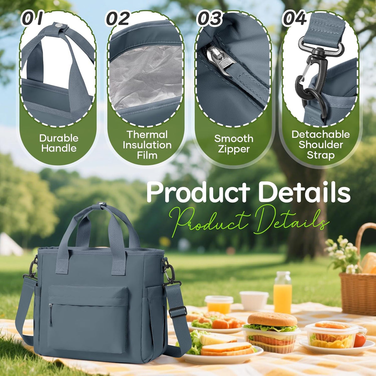 Lunch Bag Insulated Lunch Box Leakproof Lunch Tote Bags for Women Men,Portable Thermal Cooler Bag Lunch Containers with Shoulder Strap for Work, Family, Picnic, School, Outdoor,BBQ C2-Pinkpurple - PuriLite