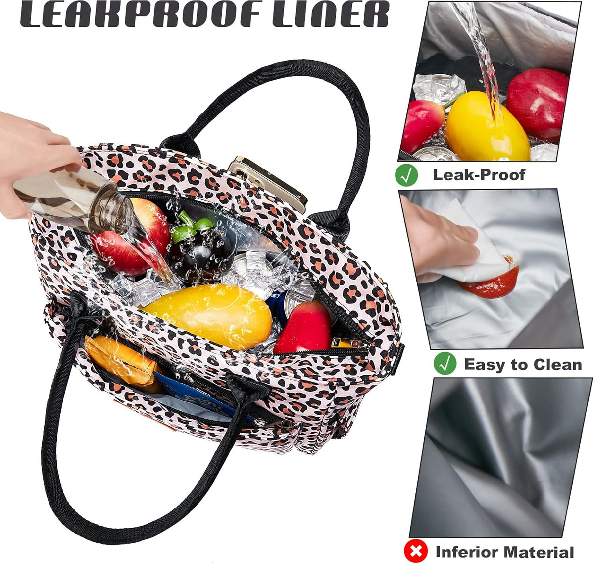 Lunch Bag for Women, Insulated Lunch Box for Work, Large Leakproof Cooler Purse with Side Pockets & Removable Shoulder Strap Women's Lunch Tote Bag for Picnic Work Beach Cute Lunch Bags (Heart) - PuriLite