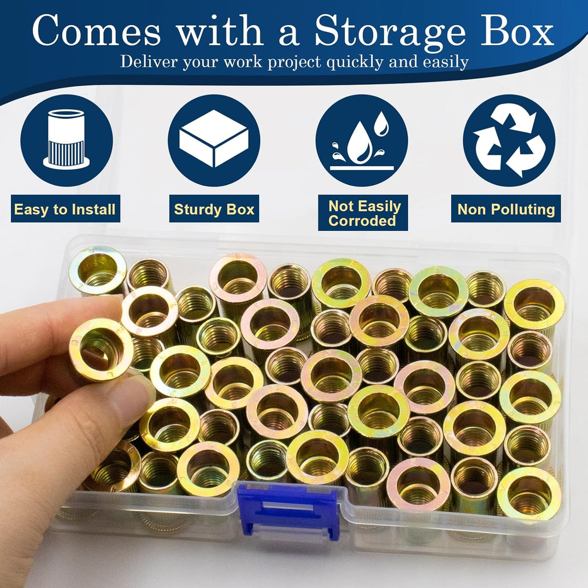 Vifmy Metric & SAE Rivet Nut Assortment Kit(420 Pcs),m3 m4 m5 m6 m8 m10 m12#6-32#8-32#10-24 1/4"-20 5/16"-18 3/8"-16 UNC Flat Head Rivnut Set,Zinc Plated Finish Carbon Steel Nutsert - PuriLite