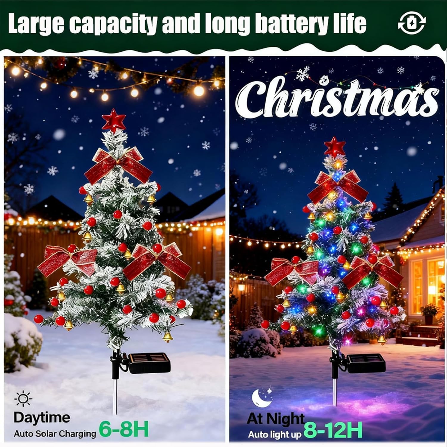 Upliftjoys Solar Christmas Trees Lights Outdoor Decoration Waterproof, Small Solar Power Xmas Tree Pathway Lights, Solared Christmas Stake Lights Yard Decor for Path Lawn Patio (B-1pc) - PuriLite