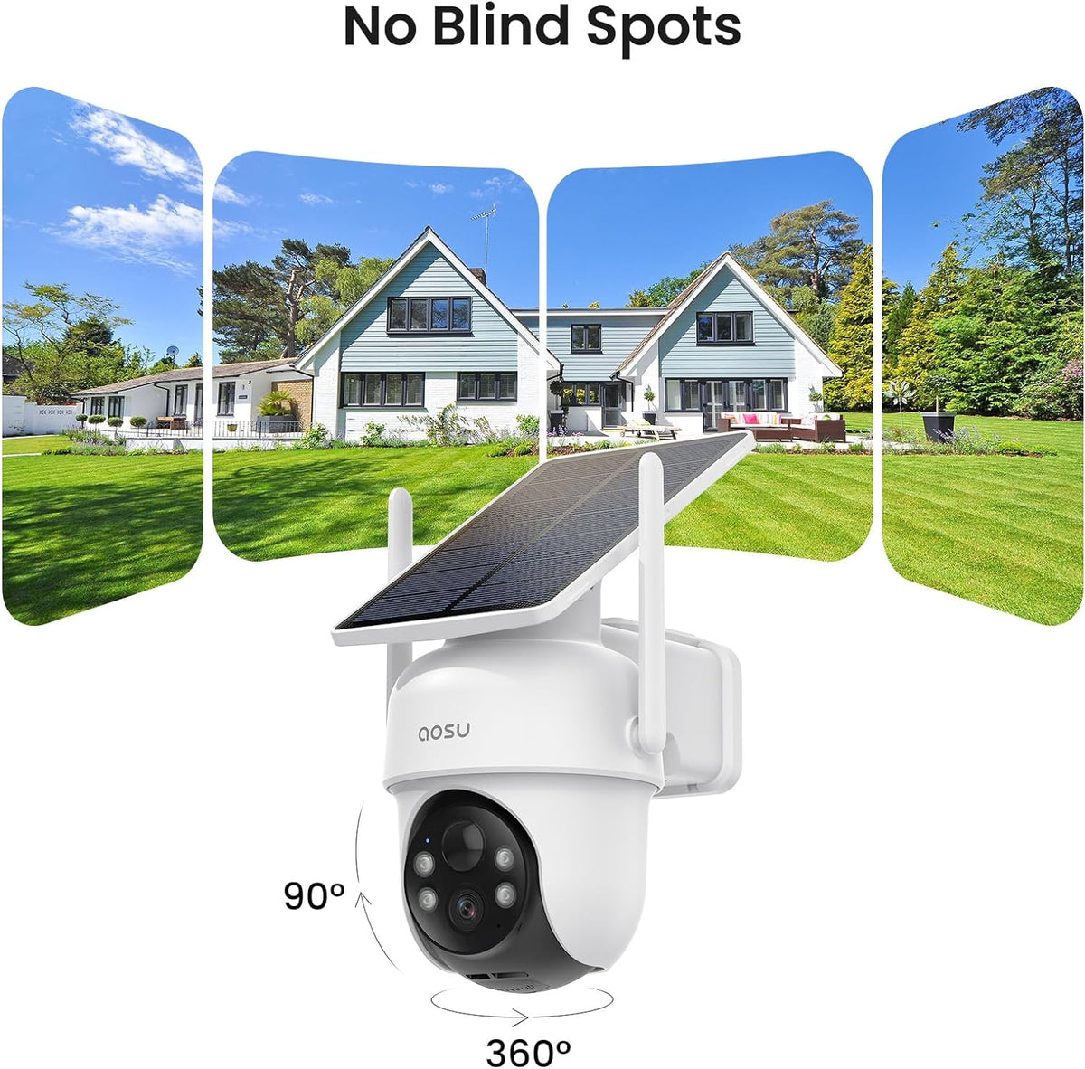 AOSU Security Cameras Outdoor Wireless, 4 Cam-Kit, No Subscription, Solar-Powered, Home Security Cameras System with 360° Pan & Tilt, Auto Tracking, 2K Color Night Vision, Easy Setup, 5G & 2.4G WiFi - PuriLite