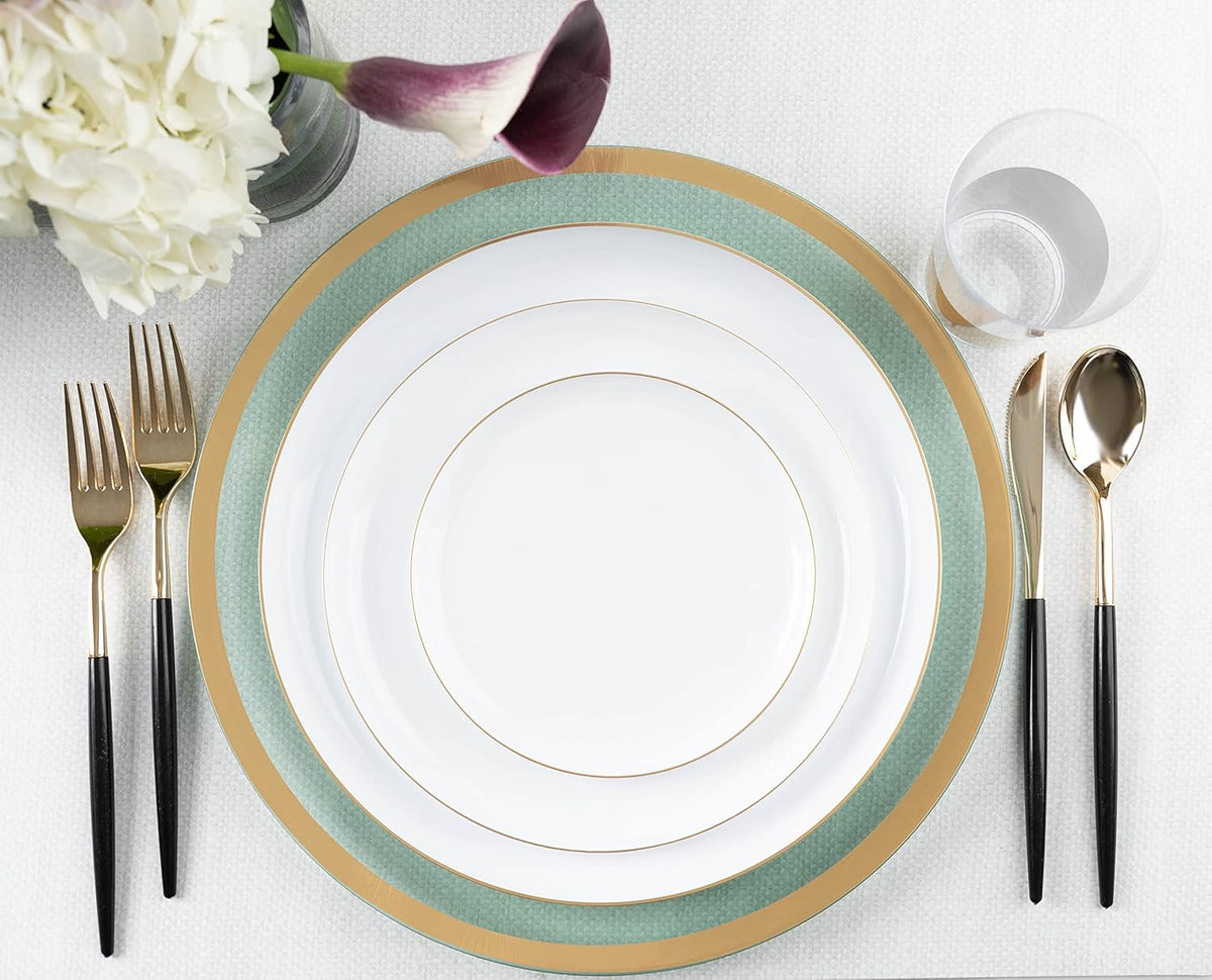 PLASTICPRO [30 Pack 10.7'' Christmass Green Plastic Party Plates Edge Collection Premium heavyweight Elegant Disposable Tableware Dishes - PuriLite