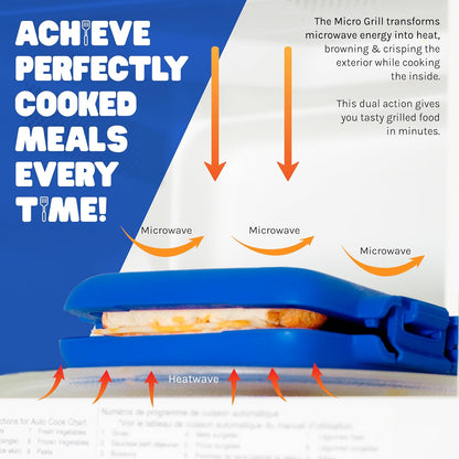 Micro Grill | Microwave Sandwich Maker - Grilled Cheese Munchy - Toastie Maker - Panini Press - Travel (Blue) - PuriLite
