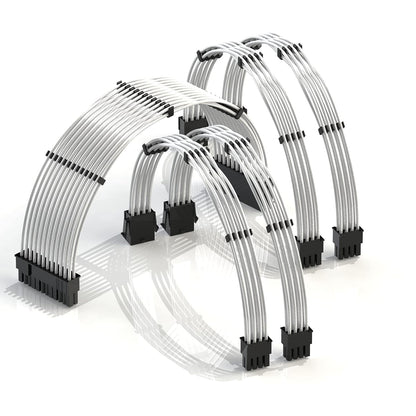 LINKUP - 30cm Super Soft and Flexible PSU Cable Extension Sleeved Custom Mod GPU PC Braided w/Comb Kit | 1 x 24 P (20+4) | 2 x 8 P (4+4) CPU | 2 x 8 P (6+2) GPU Set | 300mm - Blackgreen - PuriLite