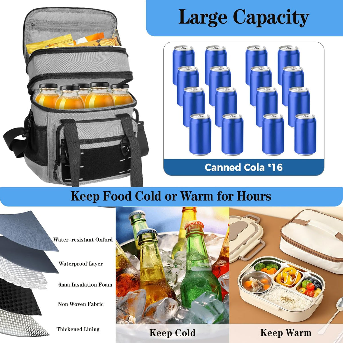 Lunch Box Cooler Bag - Insulated Tactical Lunchbox for Men - XLarge Lunch Pail Lunch Kit for Adults Work Outdoor Shifts Trips Black Camo 25L - PuriLite