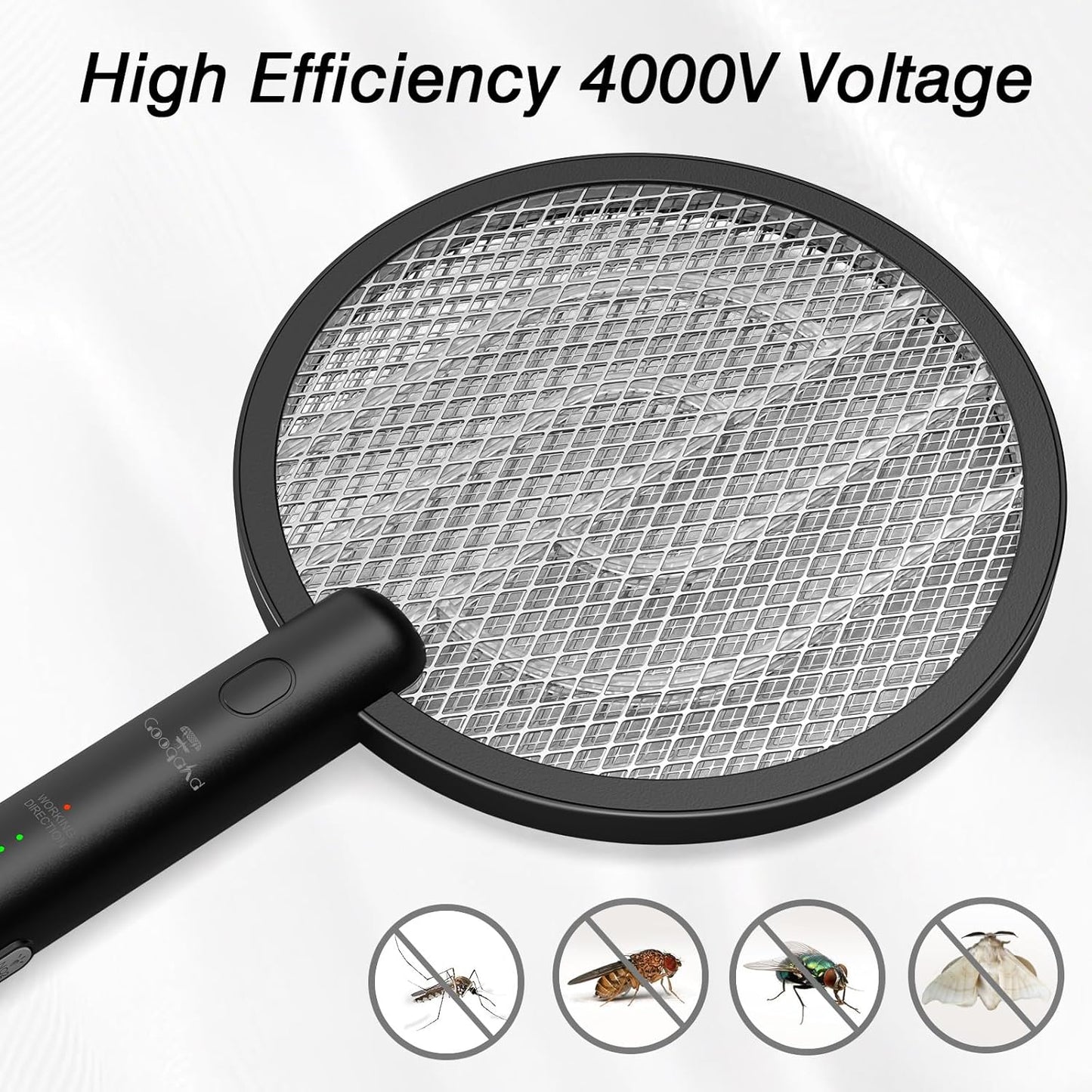 Gooqand Bug Zapper Racket, 2 in 1 Electric Fly Swatte with 3 Layer Safety Mesh, 4000V Fly Zapper with USB Rechargeable, Indoor Outdoor Fly Racket for Bedroom, Kitchen, Camping - PuriLite