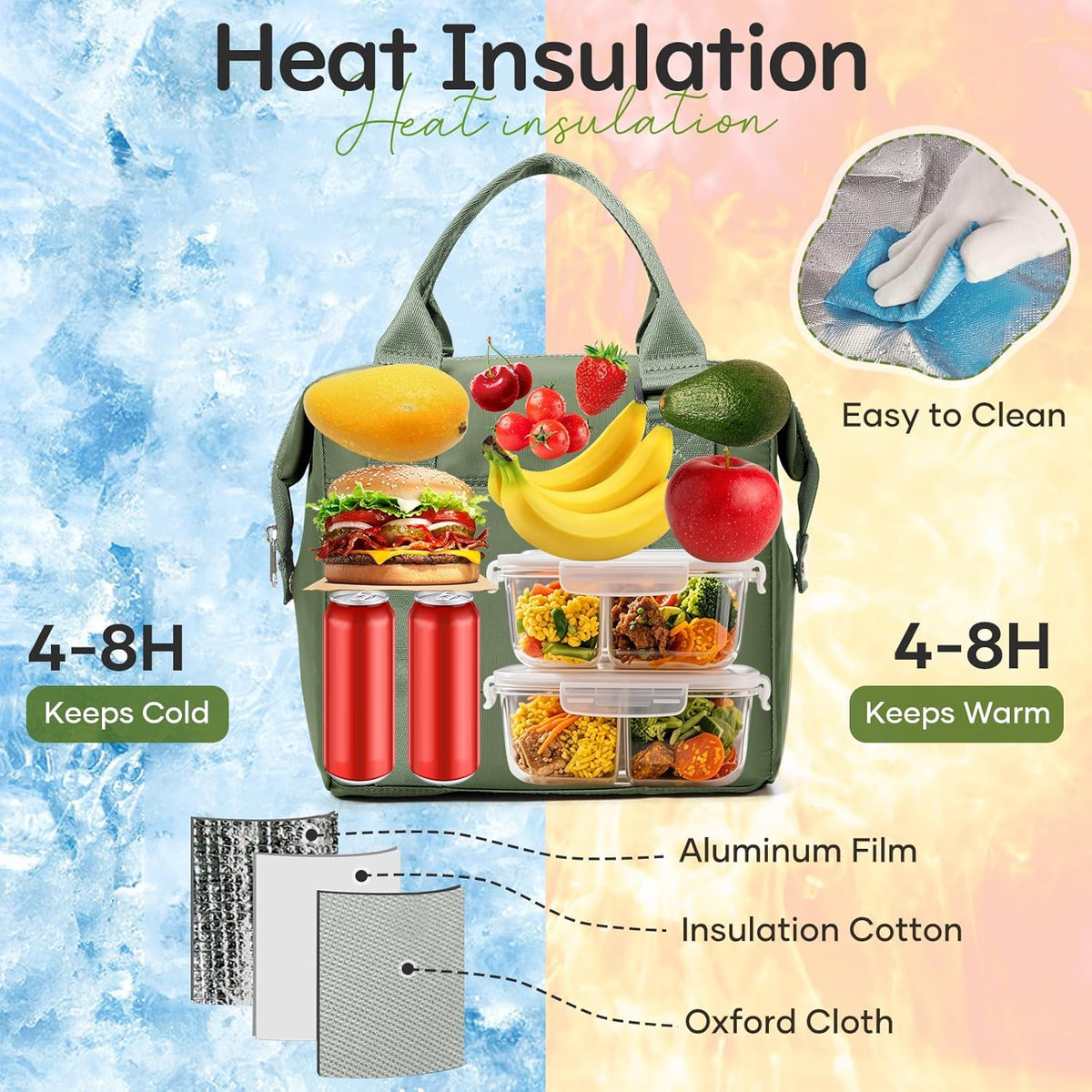 Lunch Bag Insulated Lunch Box Leakproof Lunch Tote Bags for Women Men,Portable Thermal Cooler Bag Lunch Containers with Shoulder Strap for Work, Family, Picnic, School, Outdoor,BBQ C2-Pinkpurple - PuriLite
