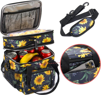 Lunch Bag Women Insulated Lunch Box for Work, Purple Expandable Large Lunch Bags, Leakproof Double Deck Lunch Box Cooler Bag（Purple） - PuriLite