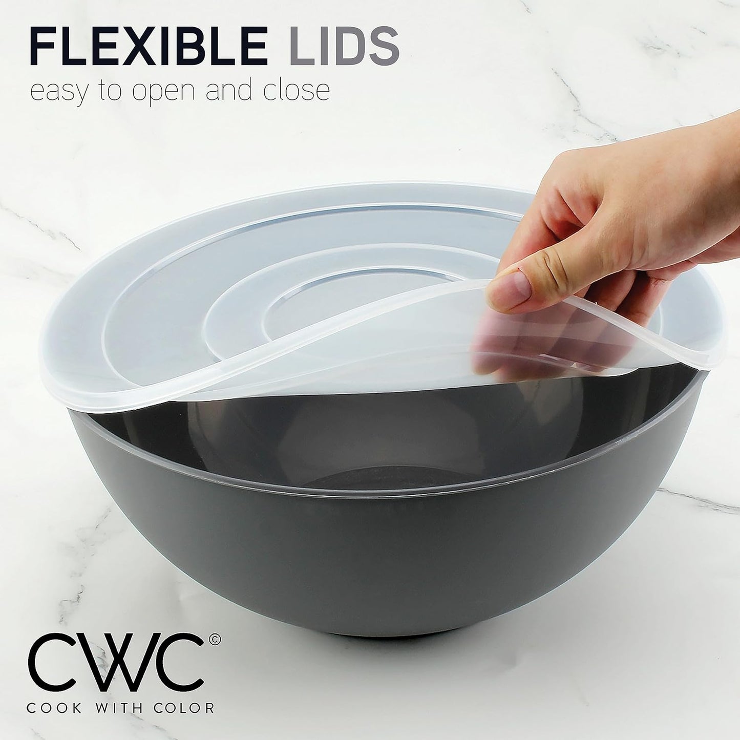 COOK WITH COLOR Mixing Bowls with TPR Lids - 12 Piece Plastic Nesting Bowls Set Includes 6 Prep Bowls and 6 Lids, Microwave Safe Mixing Bowl Set (Mint) - PuriLite