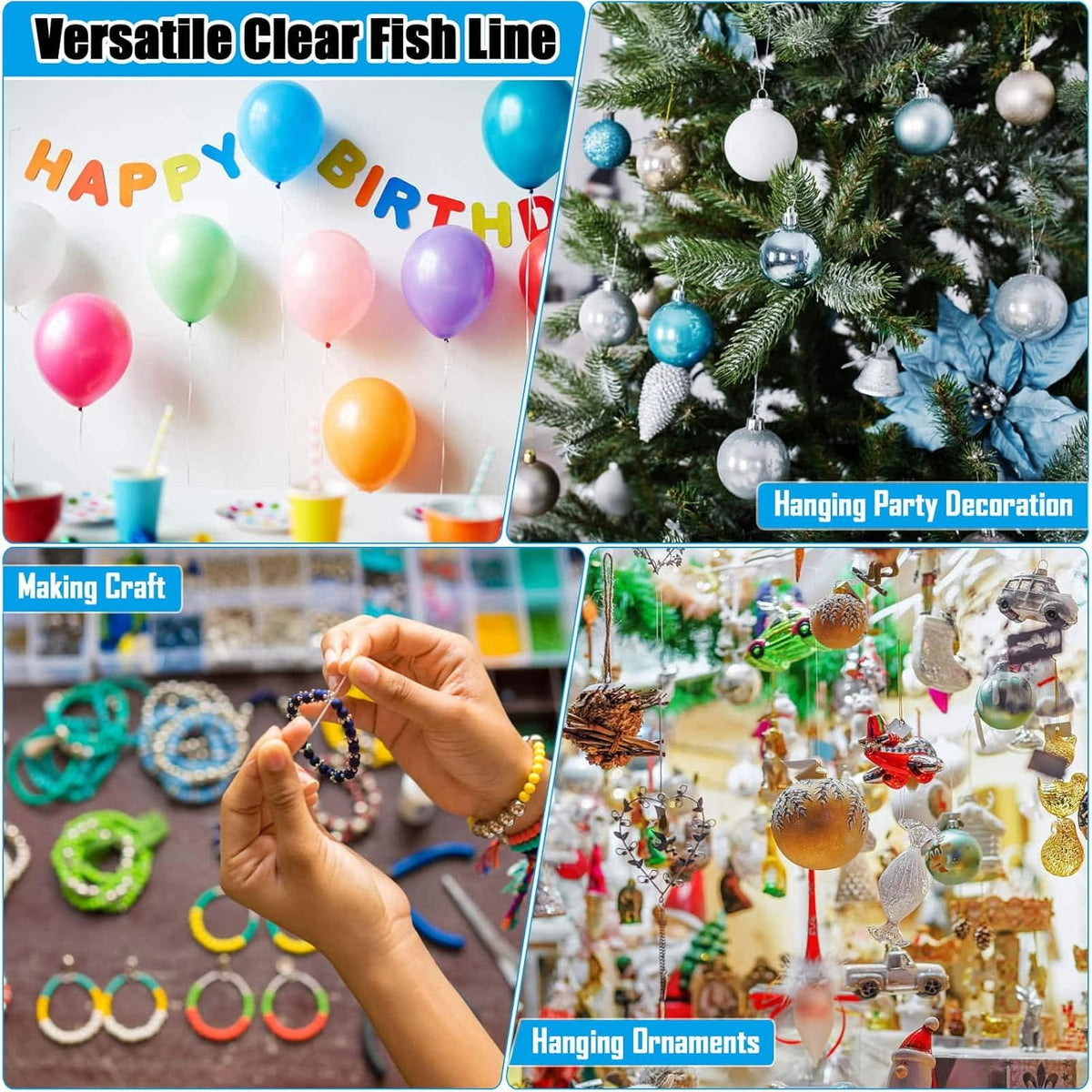 Clear Fishing Wire, Acejoz 656FT Fishing Line Clear Invisible Hanging Wire Strong Nylon String Supports 40 Pounds for Balloon Garland Hanging Decorations - PuriLite