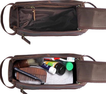 Genuine Leather Travel Toiletry Bag - Hygiene Organizer Dopp Kit by Rustic Town - PuriLite