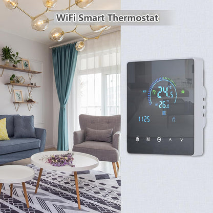 Thermostat, Manual Auto Mode Weekly Programmable Smart Thermostat Smart Home with Touch Button LCD Screen for Water Heating Systems (Electric Heating) - PuriLite