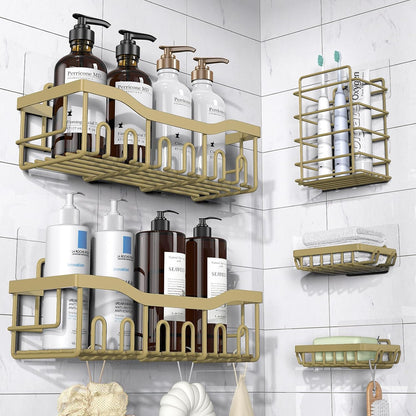 EUDELE 5-Pack Rustproof Stainless Steel Shower Caddy – No Drill Adhesive Bathroom Organizer with Large Capacity, Spacious Shower Shelves for Inside Shower, Kitchen & Home Decor Storage - PuriLite