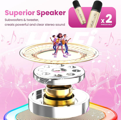 Karaoke Machine for Kids Adults, Portable Bluetooth Mini Karaoke Microphone Singing Speaker Karaoke Player with 2 Wireless Mic Toys for All Smartphones,Birthday, Family,Home Party (Purple) - PuriLite