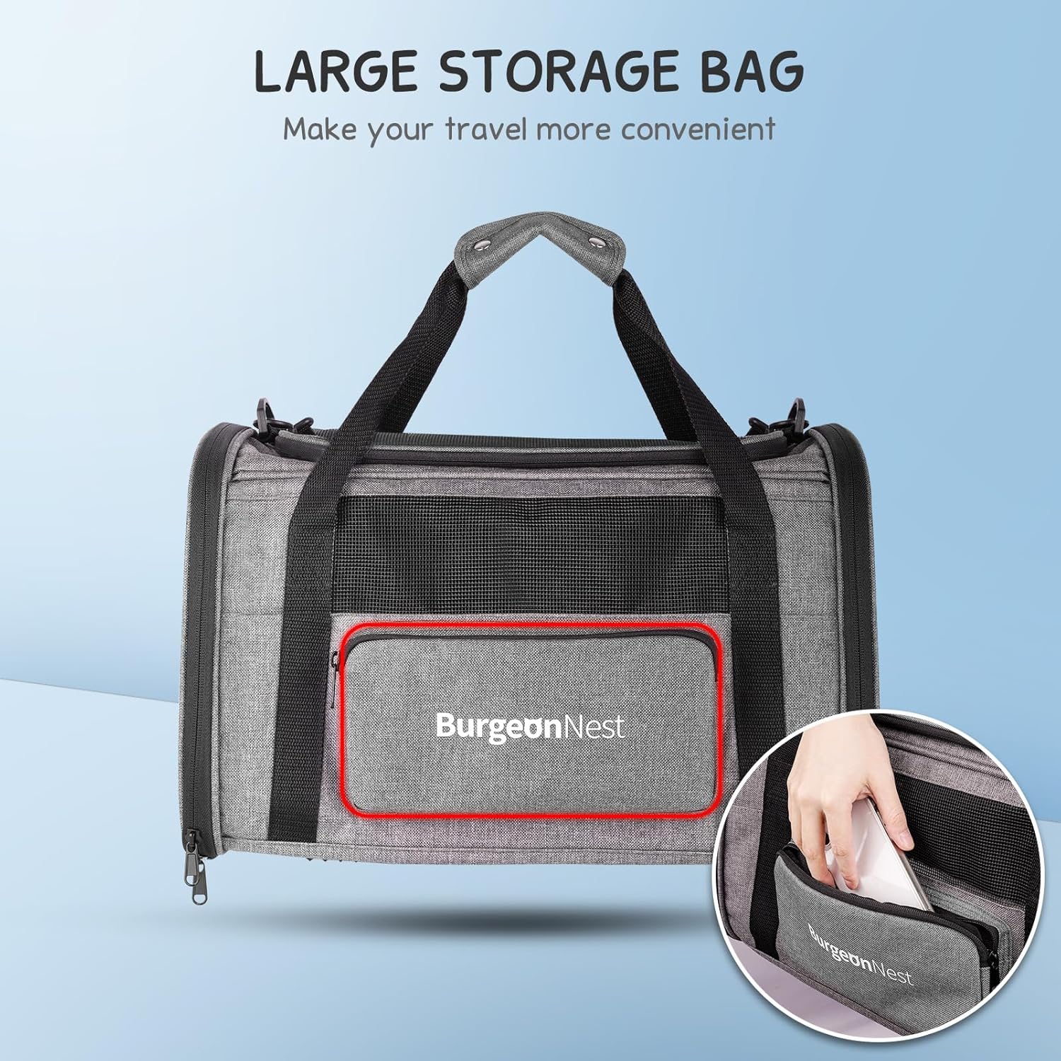 BurgeonNest Cat Carriers for Medium Cats Under 25 lbs, Pet Carrier for Cats with Unique Side Bag,Top Load Small Pet Carrier Soft-Sided Escape Proof with 4 Ventilated Windows - PuriLite