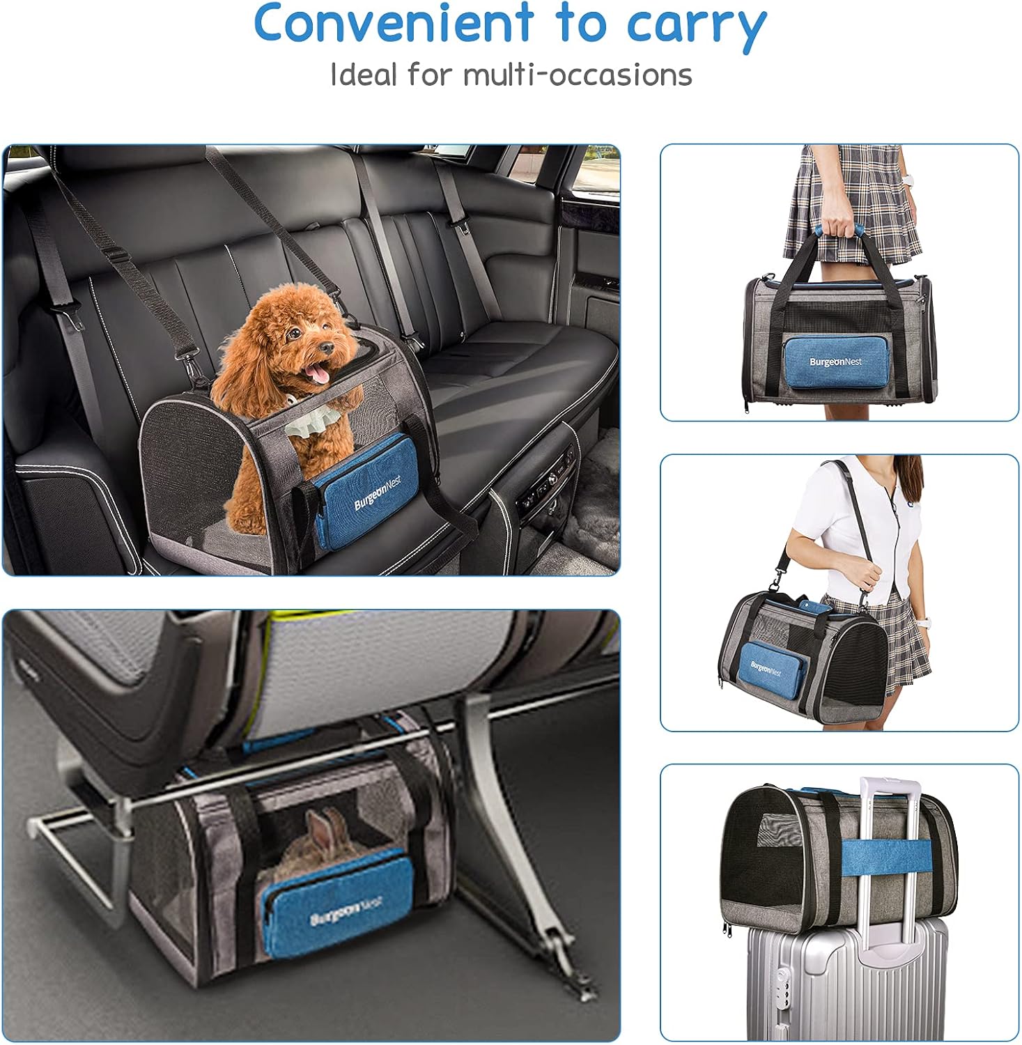 BurgeonNest Cat Carriers for Medium Cats Under 25 lbs, Pet Carrier for Cats with Unique Side Bag,Top Load Small Pet Carrier Soft-Sided Escape Proof with 4 Ventilated Windows - PuriLite