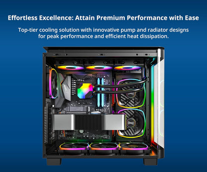 MONTECH HyperFlow ARGB 360 - AIO CPU Liquid Cooler, Intel&AMD Compatible, Chart-Topping Performance, Enhanced 3100RPM Water Pump Design, 3X Metal Pro 12 ARGB Ultimate Cooling Fans - Black - PuriLite