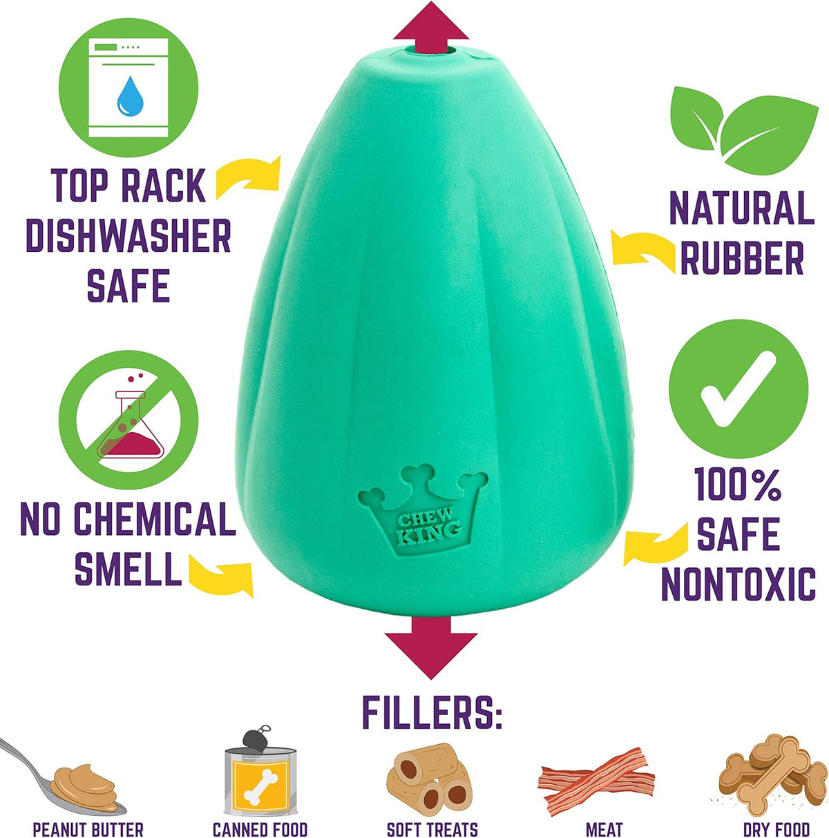 Chew King Premium Treat Dog Toy, L, Extremely Durable Natural Rubber Toy, Pack of 2 - PuriLite