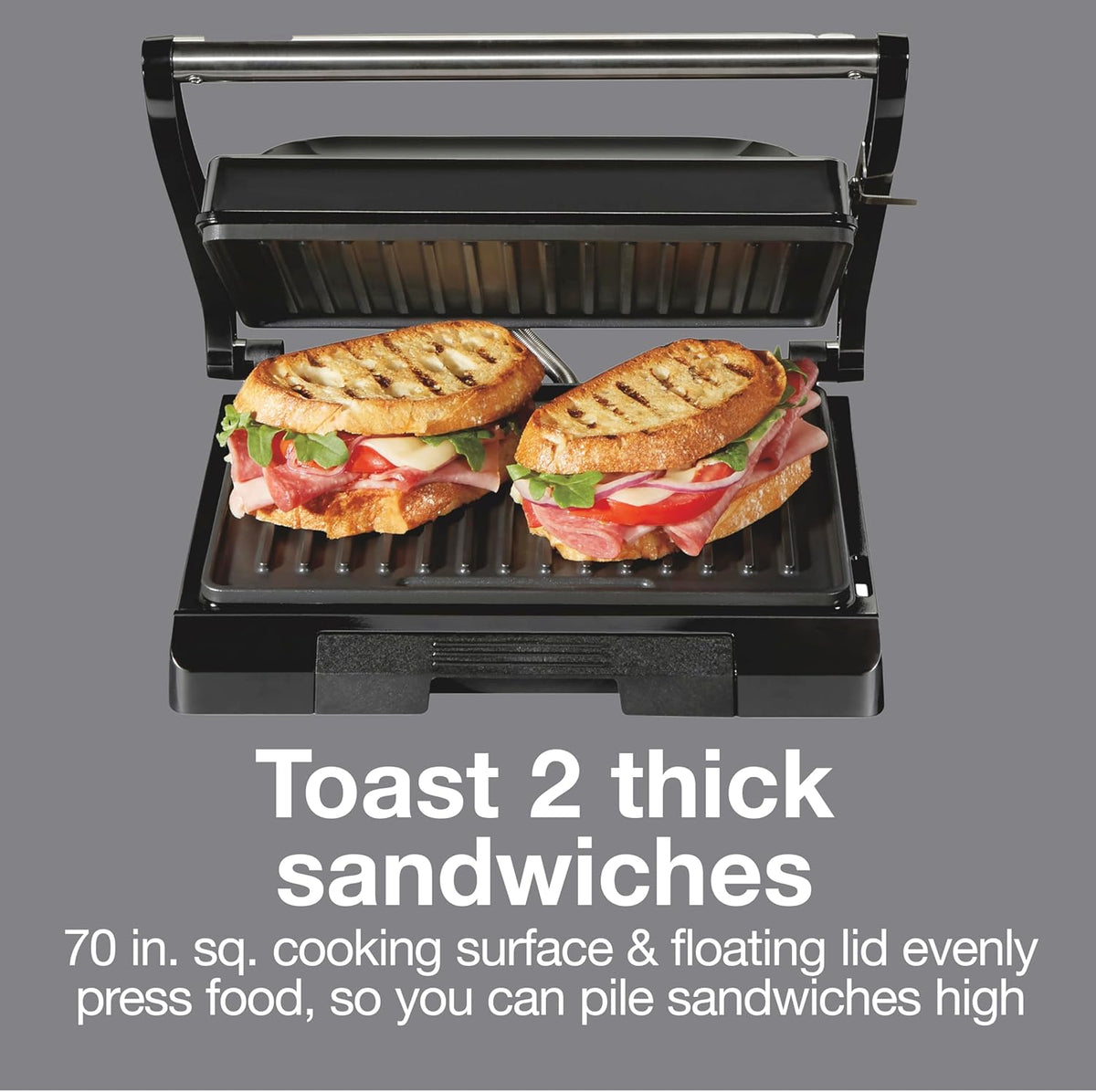Proctor Silex 4 Serving Panini Press, Sandwich Maker and Compact Indoor Grill, Upright Storage, Easy Clean Nonstick Grids, Black (25440PS) - PuriLite