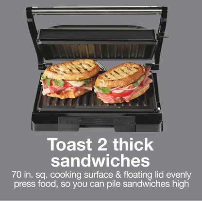 Proctor Silex 4 Serving Panini Press, Sandwich Maker and Compact Indoor Grill, Upright Storage, Easy Clean Nonstick Grids, Black (25440PS) - PuriLite