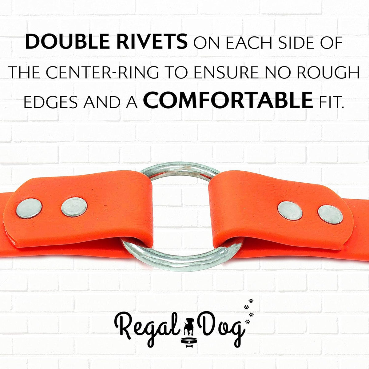 Regal Dog Products Medium Orange Dog Collar with Heavy Duty Double Buckle & D Ring | Vinyl Coated, Custom Fit, Adjustable Biothane Dog Collar Chew Resistant Waterproof Center-Ring Collar for Dogs - PuriLite