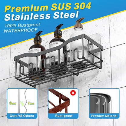 EUDELE 5-Pack Rustproof Stainless Steel Shower Caddy – No Drill Adhesive Bathroom Organizer with Large Capacity, Spacious Shower Shelves for Inside Shower, Kitchen & Home Decor Storage - PuriLite