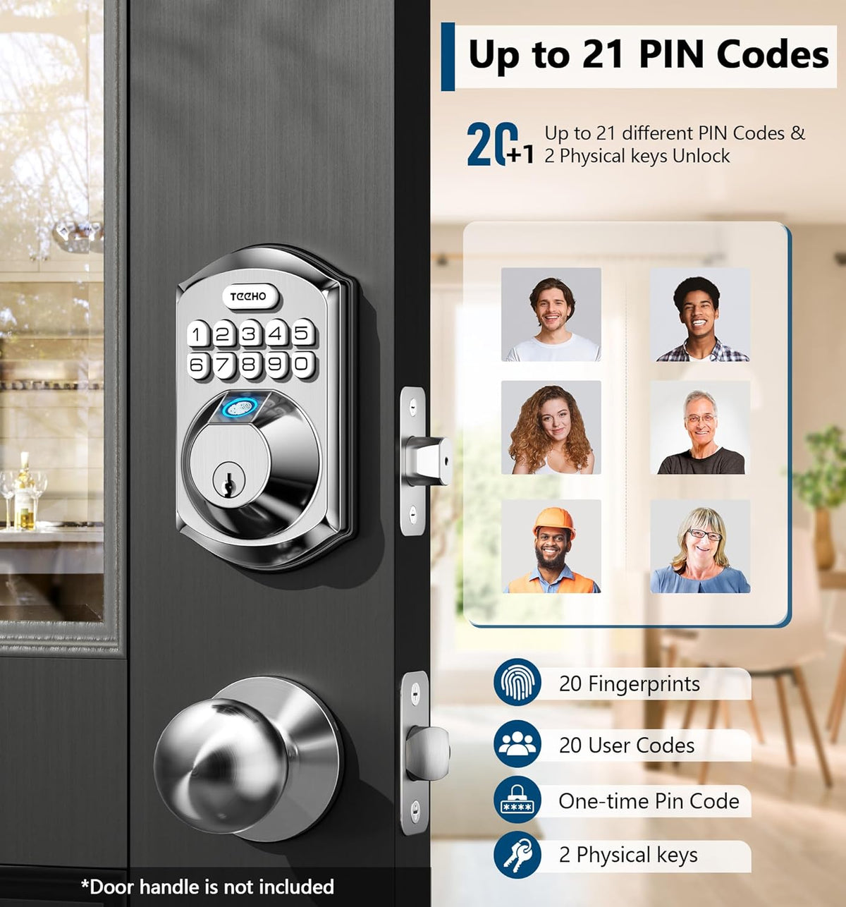 TEEHO TE002 Fingerprint Door Lock, Smart Keyless Entry Electronic Keypad Deadbolt for Front Door - Auto Lock - Easy Installation - Matte Black - PuriLite