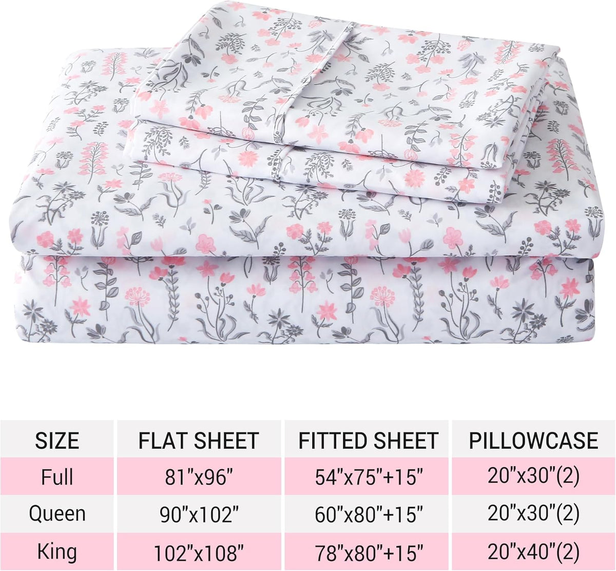 Viviland Floral Queen Sheet Set - 4 Piece Vintage Pink & Yellow Flower Patterned Bed Sheets - Soft, Breathable Microfiber Sheets with Deep Pocket, Non-Slip Fitted Sheets & Pillowcases - PuriLite