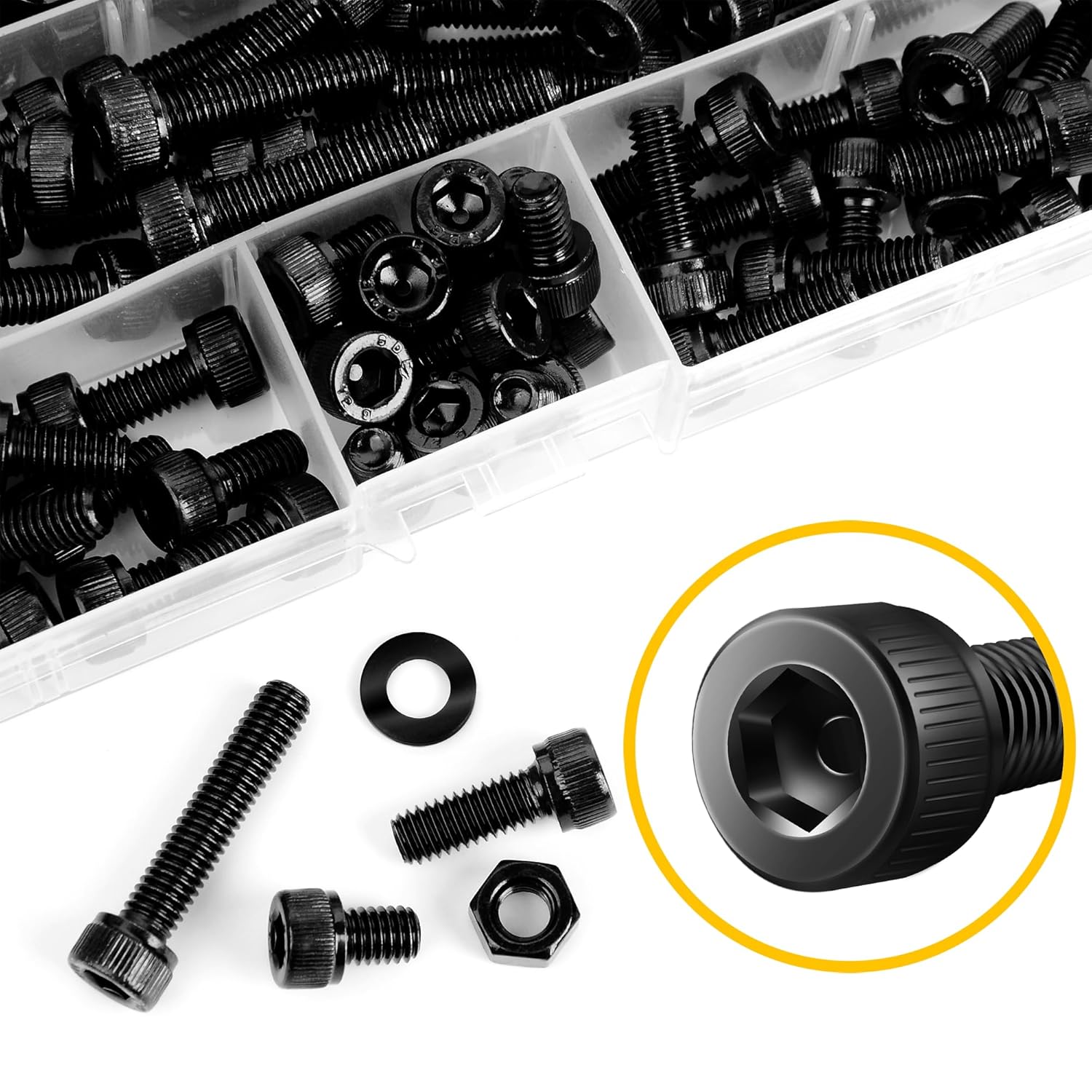Mywish 900Pcs Metric Screw Assortment, M3 M4 M5 M6 Screw Assortment Kit 304 Stainless Steel Hex Socket Button Head Socket Cap Metric Screws Bolts & Flat Washers/Nuts/Hex Wrenches 16 Sizes 8MM to 20MM - PuriLite