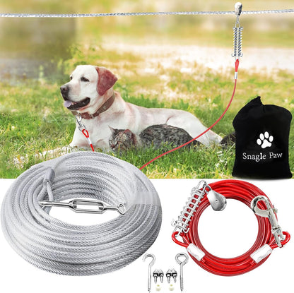 Snagle Paw Dog Tie Out Runner for Yard,Trolley System for Large Dogs,Heavy Duty Dog Run Cable with 10ft Pulley Runner Line for Dogs Up to 125lbs,Yard or Camping,75ft - PuriLite