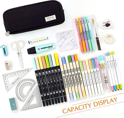 Big Capacity Pencil Case, OLIYuMi 3 Compartment Pencil Pouch Pencil Bag Storage Box Stationery Organizer Makeup Bag with Zipper Closure for Student Office College Boys and Girls (Pink) - PuriLite