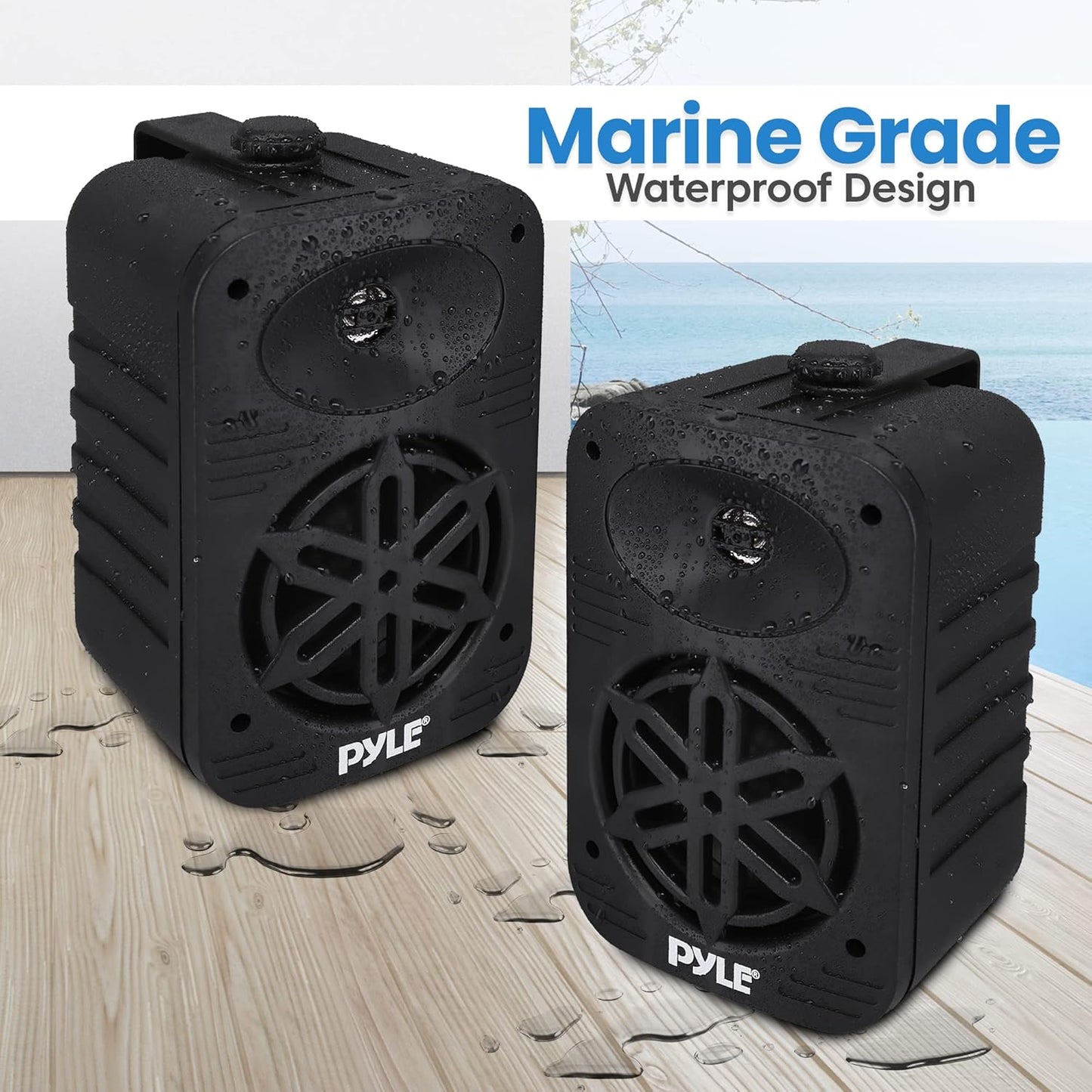 Pyle Indoor Outdoor Speakers Pair - 500 Watt Dual Waterproof 5.25” 2-Way Full Range Speaker System w/ 1/2” High Compliance Polymer Tweeter - in-Home, Boat, Marine, Deck, Patio, Poolside (Black) - PuriLite