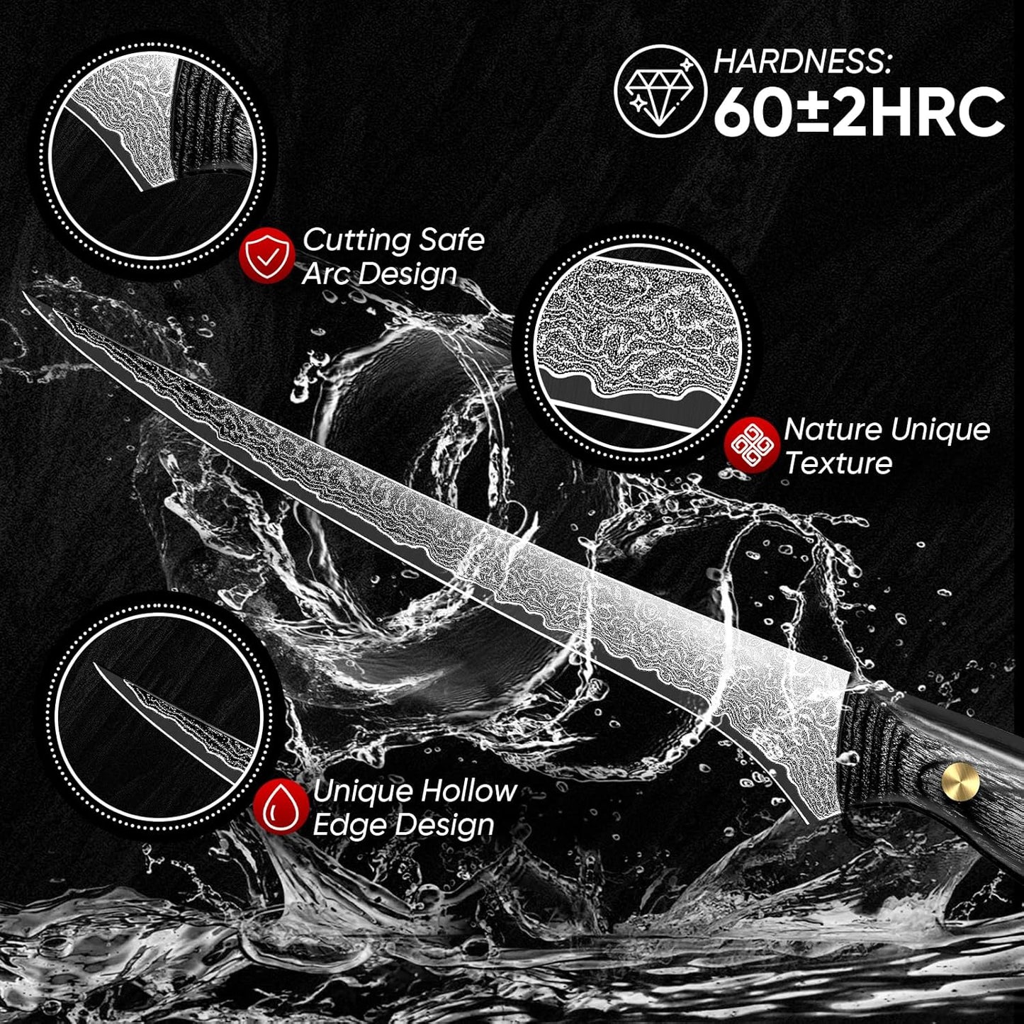 Purple Dragon Damascus Fish Fillet Knife - 7 inch Flexible Boning Knife with VG10 Core, Kitchen Slicing Knife with Full Tang Handle, Birthday Dad Mom Gift - PuriLite