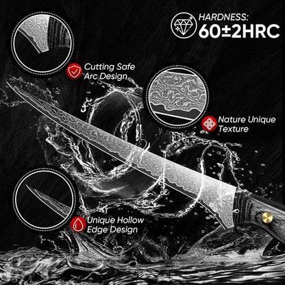 Purple Dragon Damascus Fish Fillet Knife - 7 inch Flexible Boning Knife with VG10 Core, Kitchen Slicing Knife with Full Tang Handle, Birthday Dad Mom Gift - PuriLite