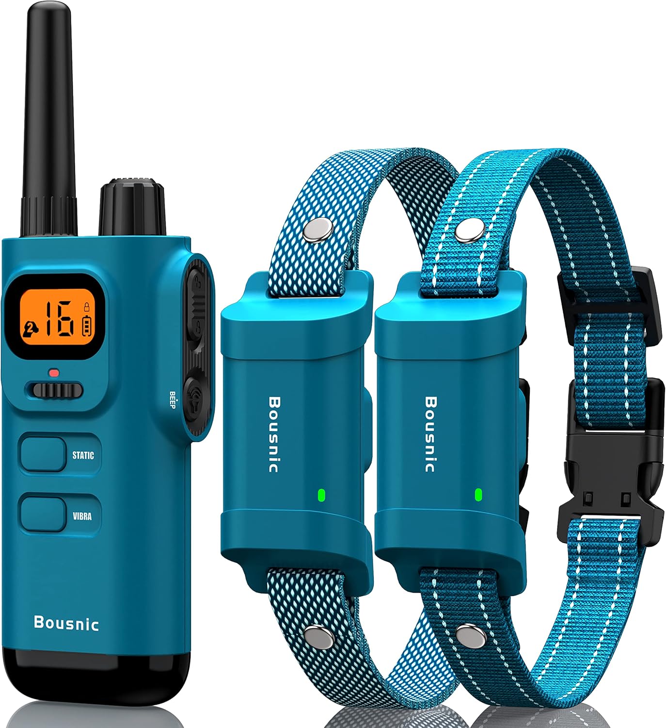 Bousnic Dog Training Collar with Remote - 4000ft Waterproof Dog Shock Collars 2 Dogs for Large Medium Small Dogs Rechargeable E Collars for Dogs Training with Beep Vibration Humane Shock(1-16) Mode - PuriLite