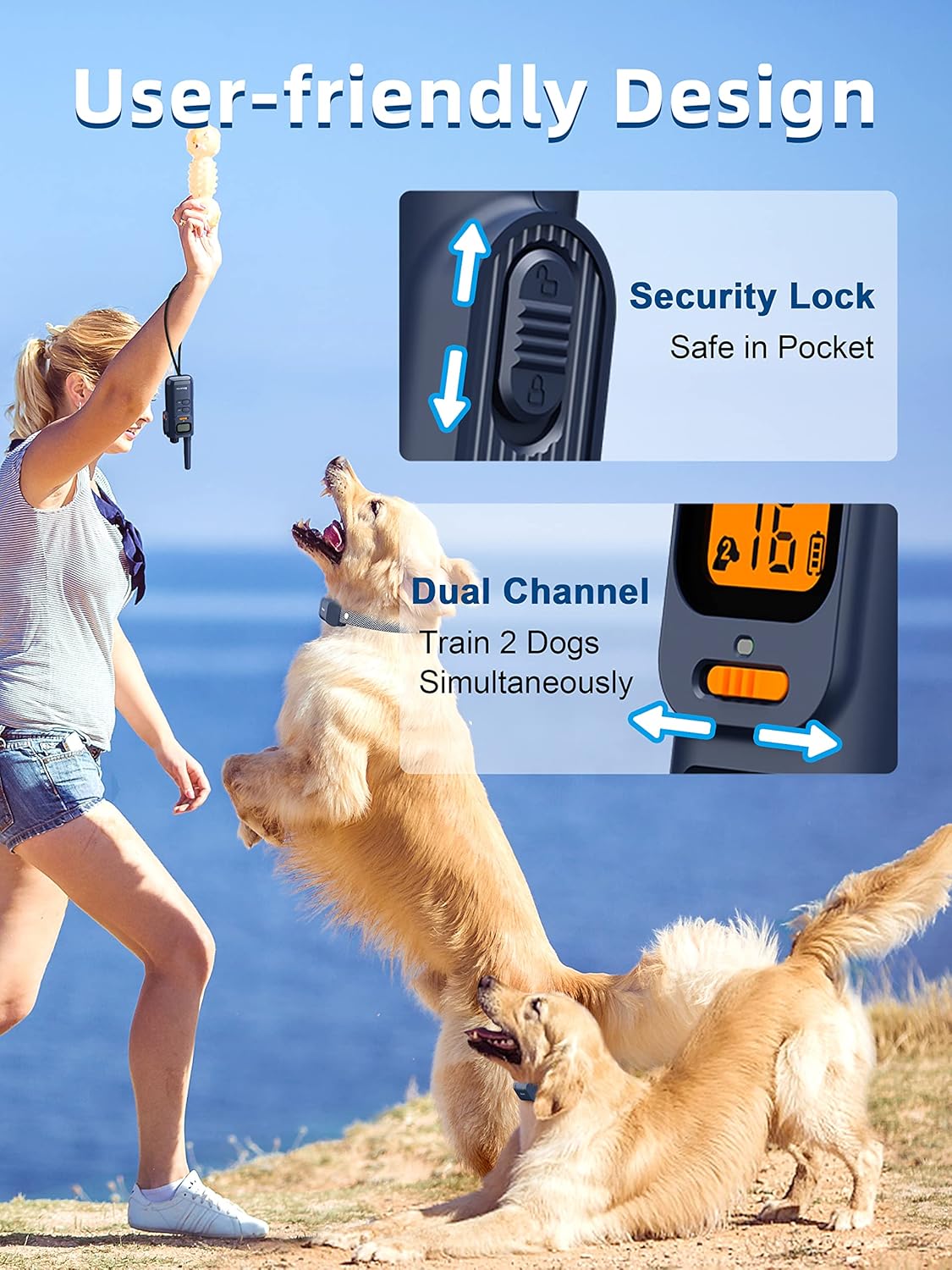 Bousnic Dog Training Collar with Remote - 4000ft Waterproof Dog Shock Collars 2 Dogs for Large Medium Small Dogs Rechargeable E Collars for Dogs Training with Beep Vibration Humane Shock(1-16) Mode - PuriLite