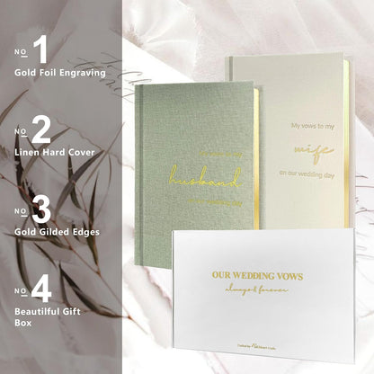 WeddingGiftsWedding Vow Books His and Hers Soft Touch Gold Foil Engraving Vow Books Wedding Essentials Wedding Accessories(TR-HH-Black) - PuriLite