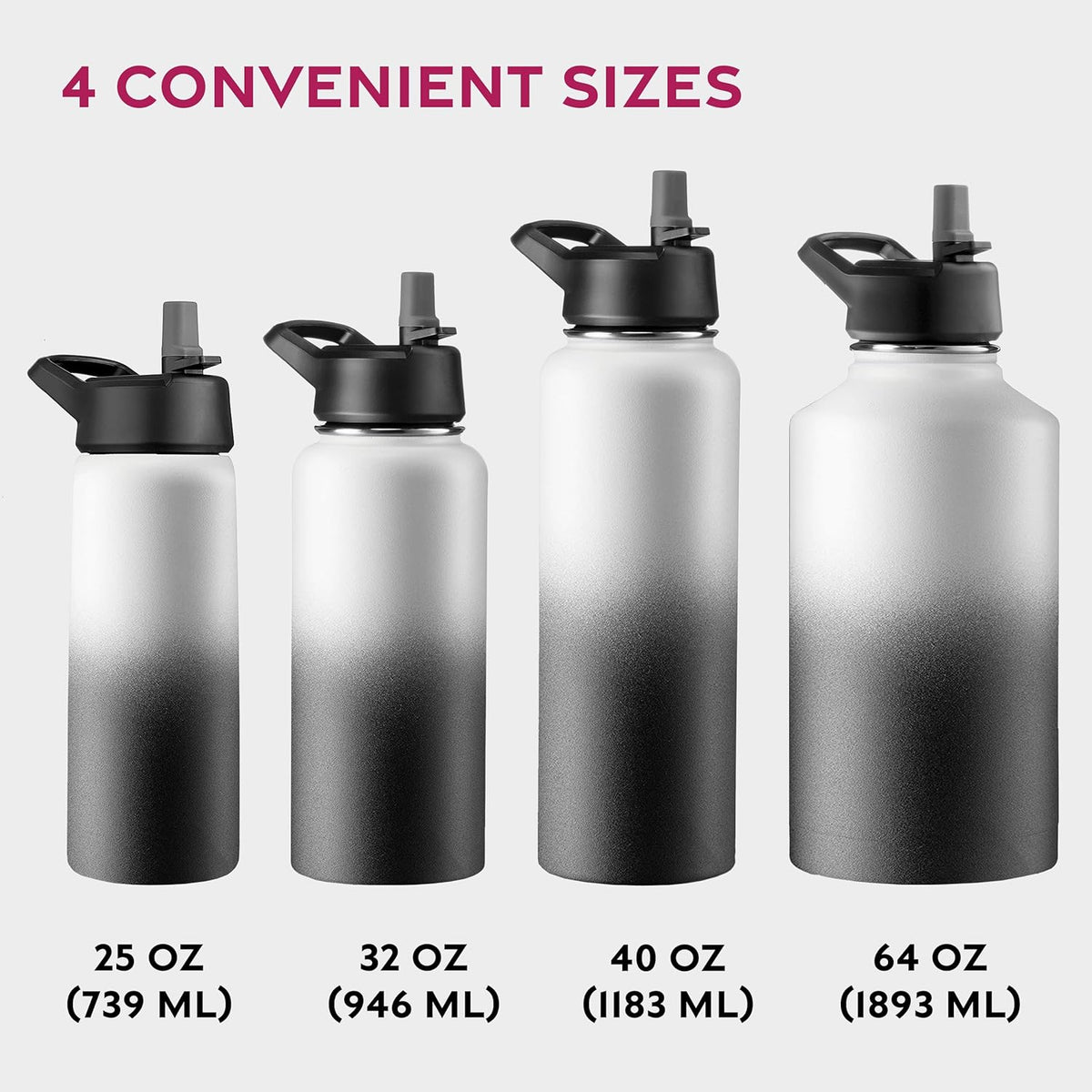FineDine Water Bottle - Stainless Steel Insulated Water Bottle with Straw Lid, Flip Lid & Wide-Mouth Cap - Keeps Hot and Cold - 25 Oz / 739ml - Pure Pearly White - PuriLite