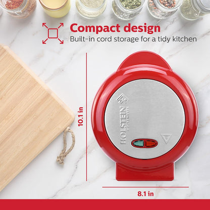 Holstein Housewares Non-Stick 6-Section Multi-Food Maker - Arepas, Mini Pancakes, Corncakes and More, 6-PC, Red/Black - PuriLite