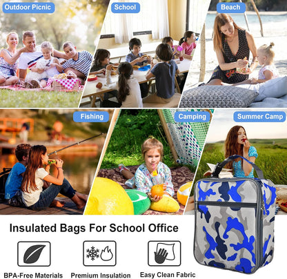 Insulated Lunch Bag, Leakproof Portable Lunch Box for Women Men Boys Girls, Large Capacity Cooler Bag with Handle and Bottle Pocket for Office School Camping Hiking Outdoor Beach Picnic (Black) - PuriLite