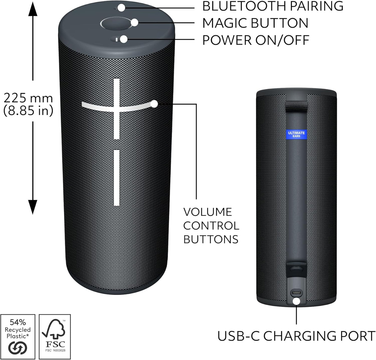 Ultimate Ears MEGABOOM 4 Portable Waterproof Bluetooth Speaker with Powerful 360-Degree Sound and Thundering Bass, Floating Speaker with 20-Hour Battery and 147ft (45m) Range - Black - PuriLite