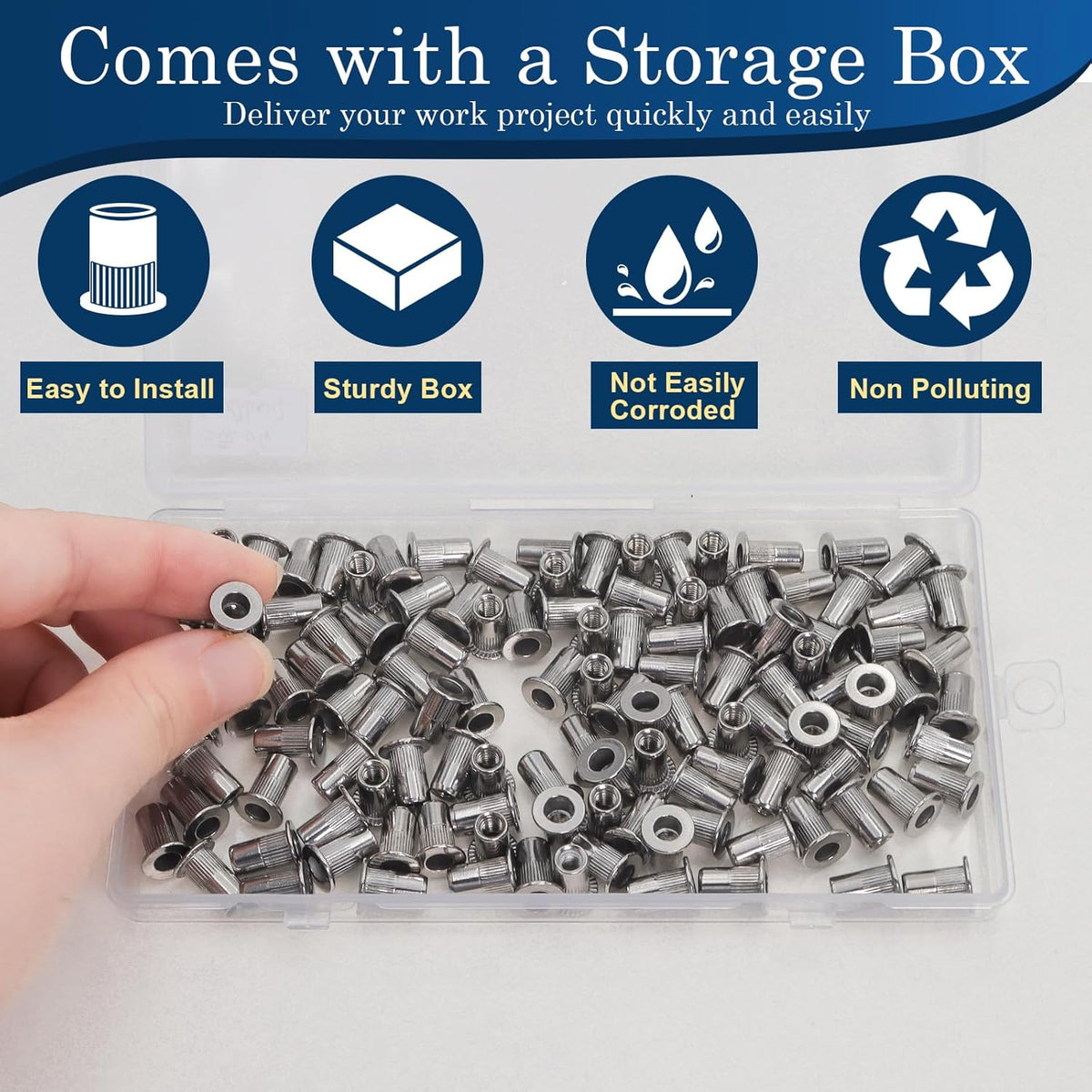 Vifmy Metric & SAE Rivet Nut Assortment Kit(420 Pcs),m3 m4 m5 m6 m8 m10 m12#6-32#8-32#10-24 1/4"-20 5/16"-18 3/8"-16 UNC Flat Head Rivnut Set,Zinc Plated Finish Carbon Steel Nutsert - PuriLite