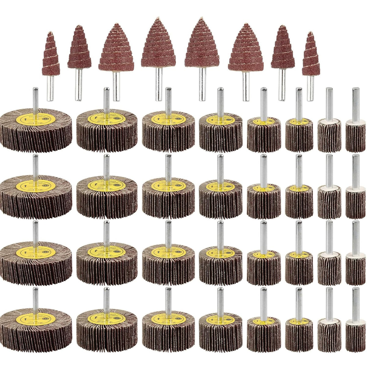 AOKLIT 24 Pcs 80 Grit 1/4inch Abrasive Flap Wheel Sander Set,Aluminum Oxide Flap Wheels Cylindrical Cone Shape Sanding Wheel for Remove Rust and Weld Burr - PuriLite