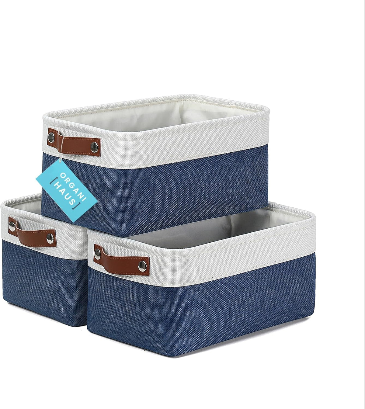 OrganiHaus Large Fabric Storage Baskets for Shelves 3 Pack, 15x11in Closet Storage Bins for Shelves, Cloth Baskets, Fabric Storage Cubes, Linen Closet Organizers, Fabric Basket, White Basket - PuriLite