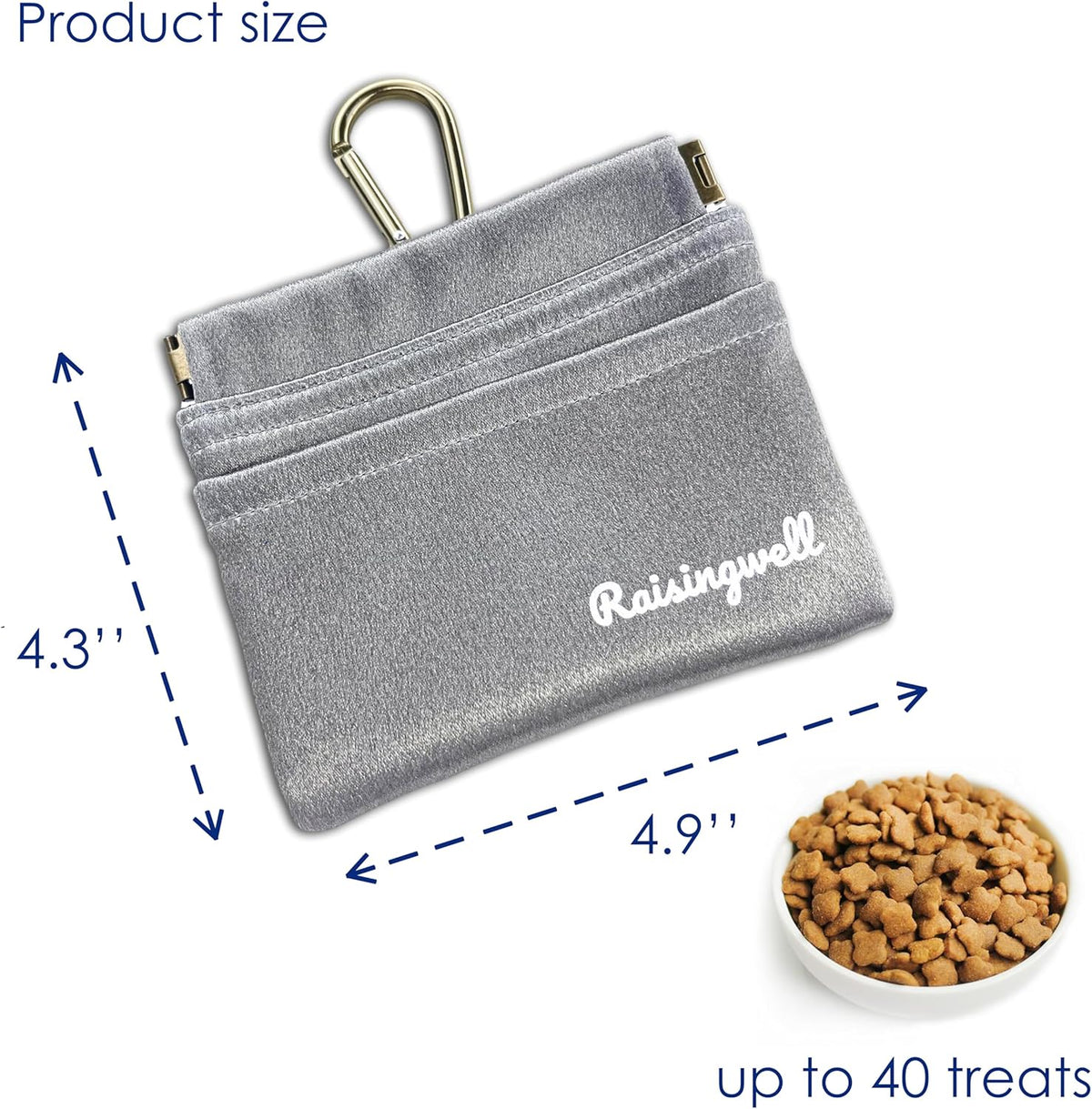 Raisingwell Dog Treat Pouch, Black Pocket Sized Pet Training Pouch, Cotton Fabric, Hand Free Dog Walking Bag with Carabiner, Self-Closing Pet Feed Snack Reward, for Pet Puppy Travel or Outdoor Use - PuriLite