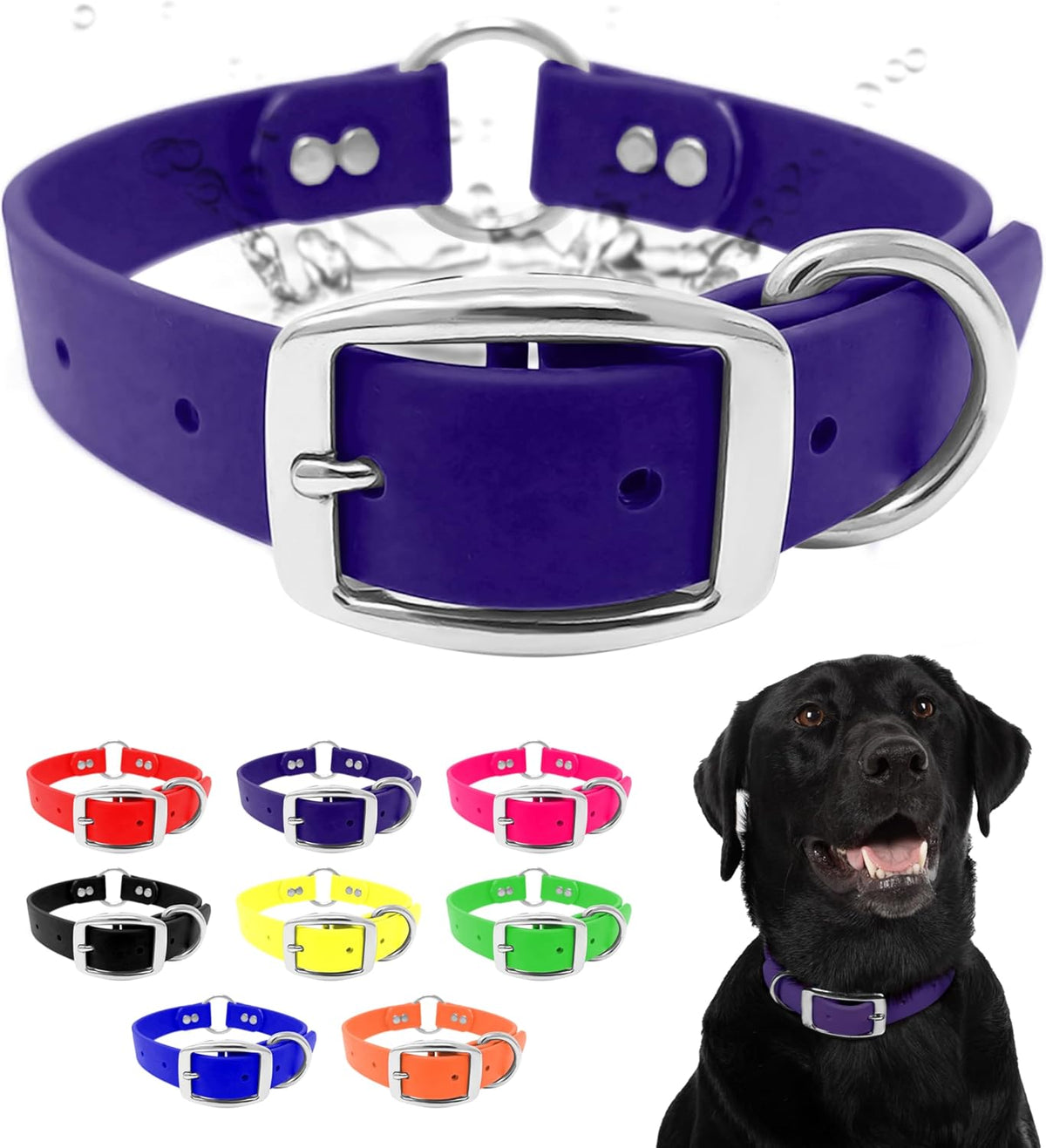 Regal Dog Products Medium Orange Dog Collar with Heavy Duty Double Buckle & D Ring | Vinyl Coated, Custom Fit, Adjustable Biothane Dog Collar Chew Resistant Waterproof Center-Ring Collar for Dogs - PuriLite